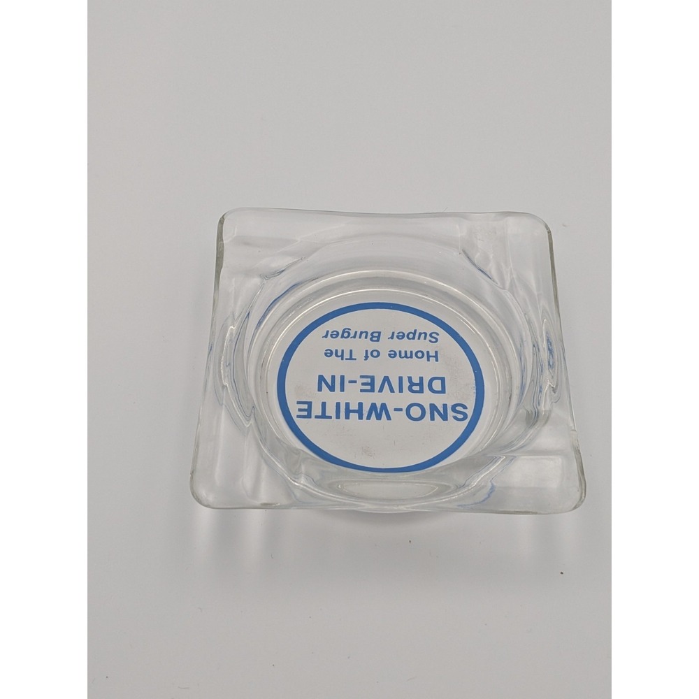 Very Rare Sno-White Drive-In Blue & White Glass Ashtray, Mid-century - Picture 6 of 14
